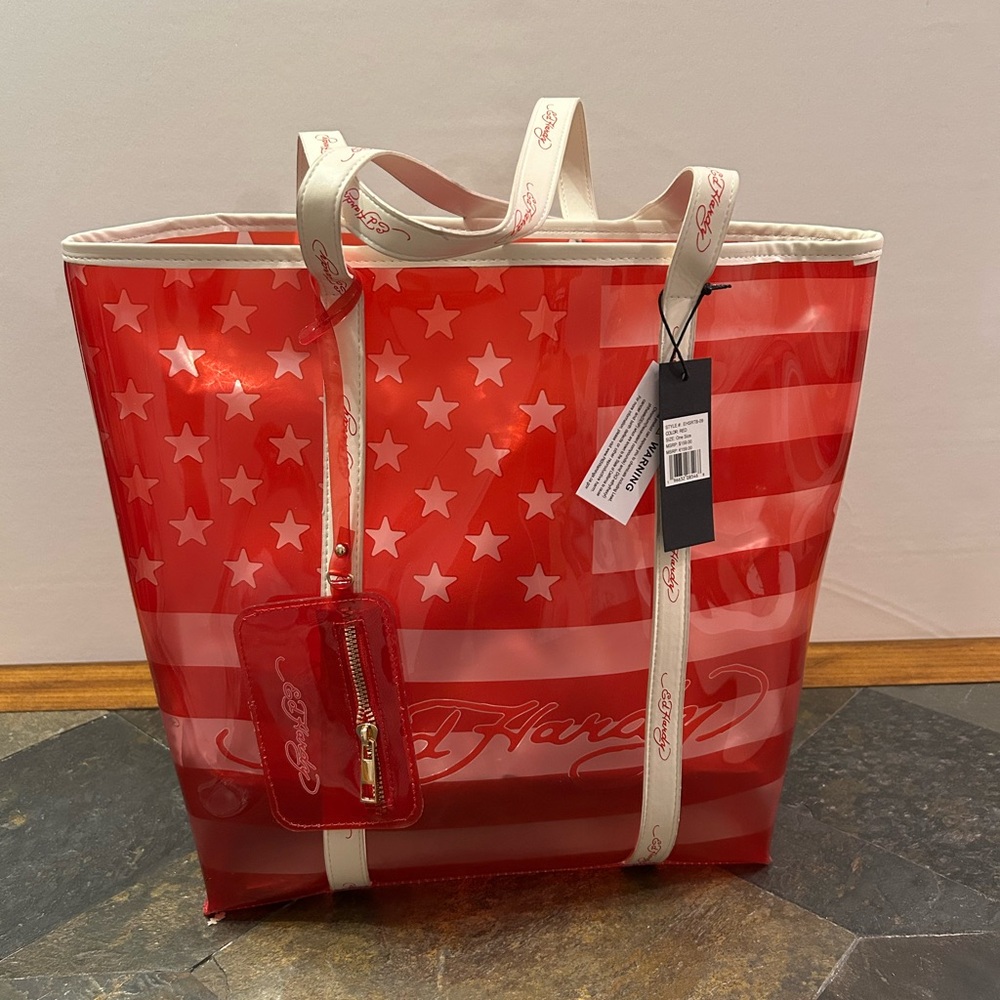 Ed Hardy Sexy Red American Flag, PVC Tote. NWT